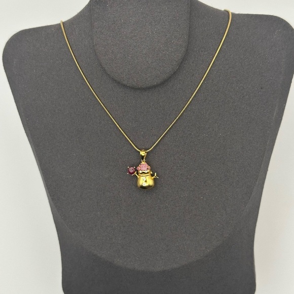 Adorable Gold and Rhodolite Snowman Pendant Necklace - Picture 3 of 11